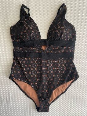 Meet.Curve Sexy Black Floral Lace One-Piece Swimsuit Women’s Size 3X New #774